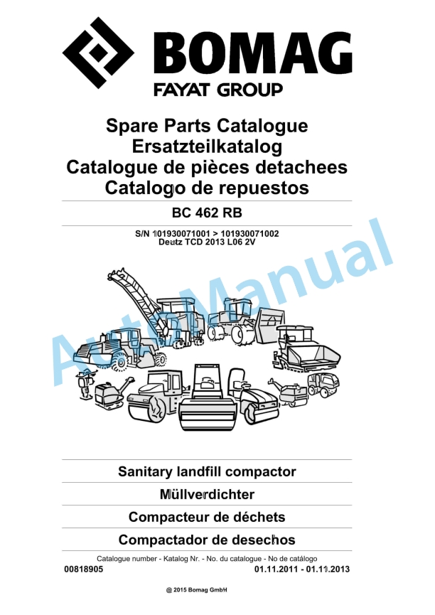 Bomag BC 462 RB Sanitary Landfill Compactor Spare Parts Catalogue 00818905