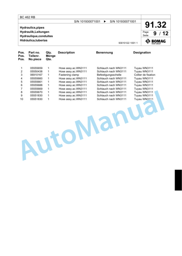Bomag BC 462 RB Sanitary Landfill Compactor Spare Parts Catalogue 00818905-4