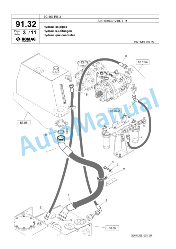 Bomag BC 463 RB-3 Sanitary Landfill Compactor Spare Parts Catalogue 00825133-3