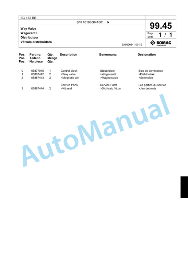 Bomag BC 472 RB Sanitary Landfill Compactor Spare Parts Catalogue 00818899-5