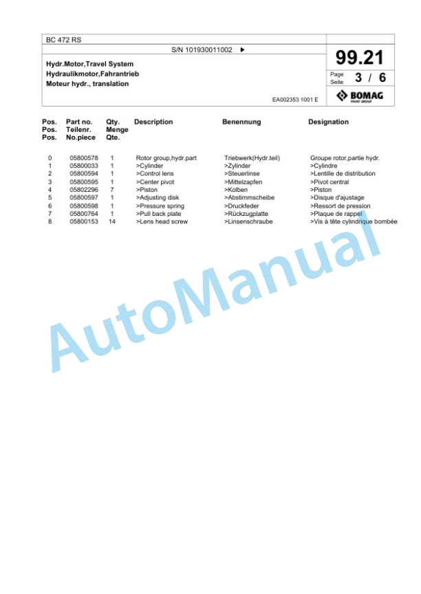 Bomag BC 472 RS Sanitary Landfill Compactor Spare Parts Catalogue 00818441-4