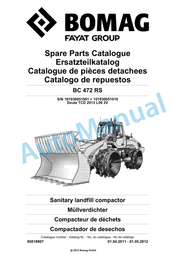 Bomag BC 472 RS Sanitary Landfill Compactor Spare Parts Catalogue 00818907