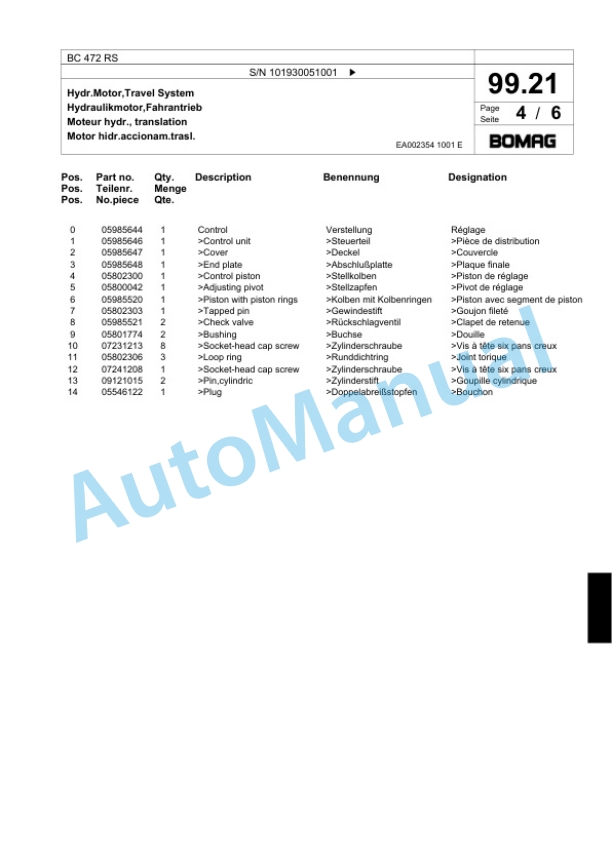 Bomag BC 472 RS Sanitary Landfill Compactor Spare Parts Catalogue 00818907-4