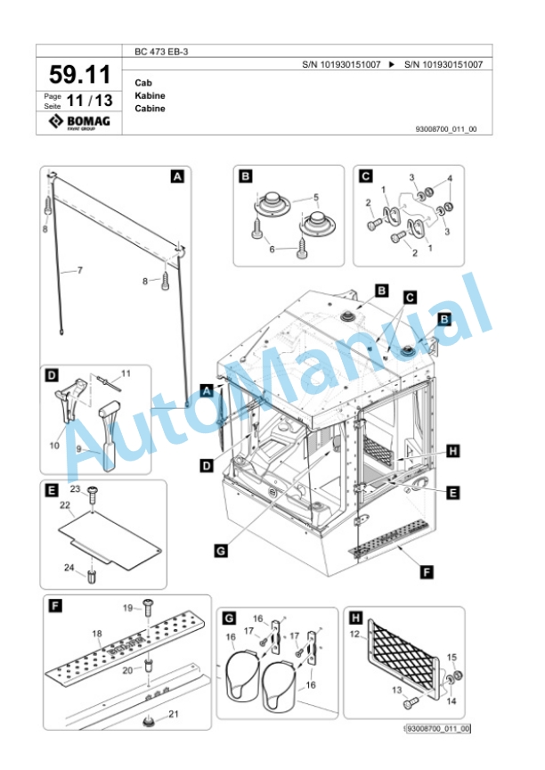 Bomag BC 473 EB-3 Sanitary Landfill Compactor Spare Parts Catalogue 00825137-2