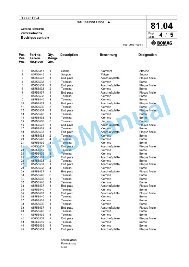 Bomag BC 473 EB-4 Soil Compacter Spare Parts Catalogue 00824855-2