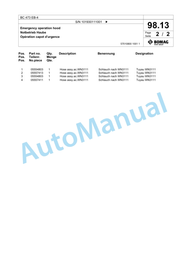 Bomag BC 473 EB-4 Soil Compacter Spare Parts Catalogue 00824855-3