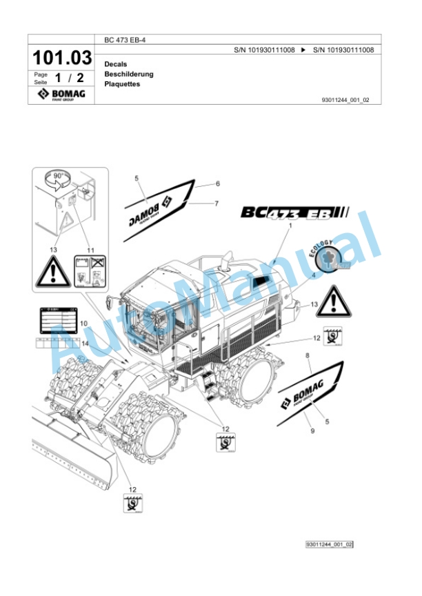 Bomag BC 473 EB-4 Soil Compacter Spare Parts Catalogue 00824855-5
