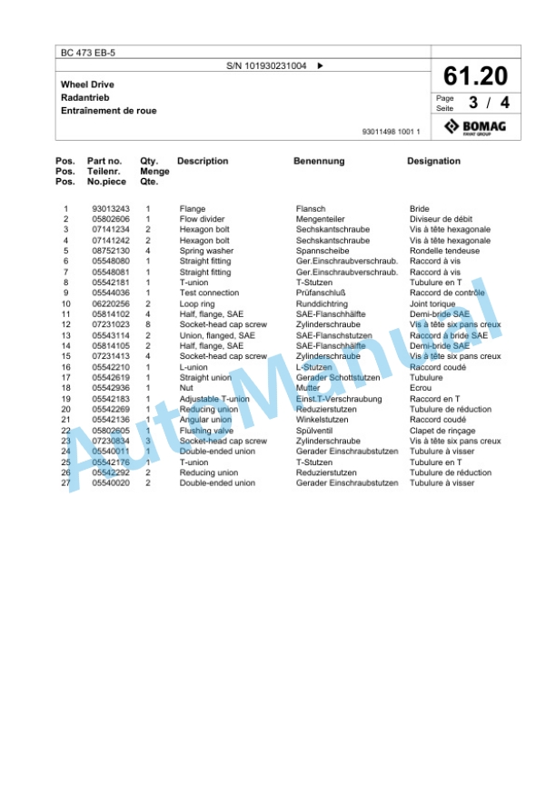 Bomag BC 473 EB-5 Soil Compactor Spare Parts Catalogue 00825761-2