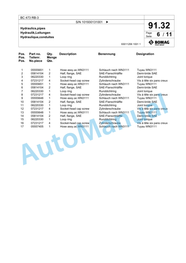 Bomag BC 473 RB-3 Sanitary Landfill Compactor Spare Parts Catalogue 00825083-3