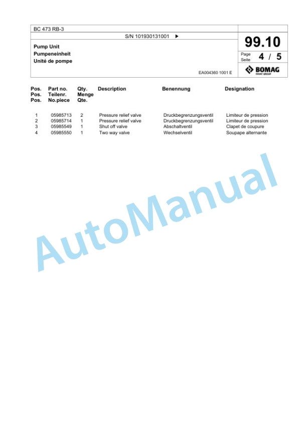 Bomag BC 473 RB-3 Sanitary Landfill Compactor Spare Parts Catalogue 00825083-4