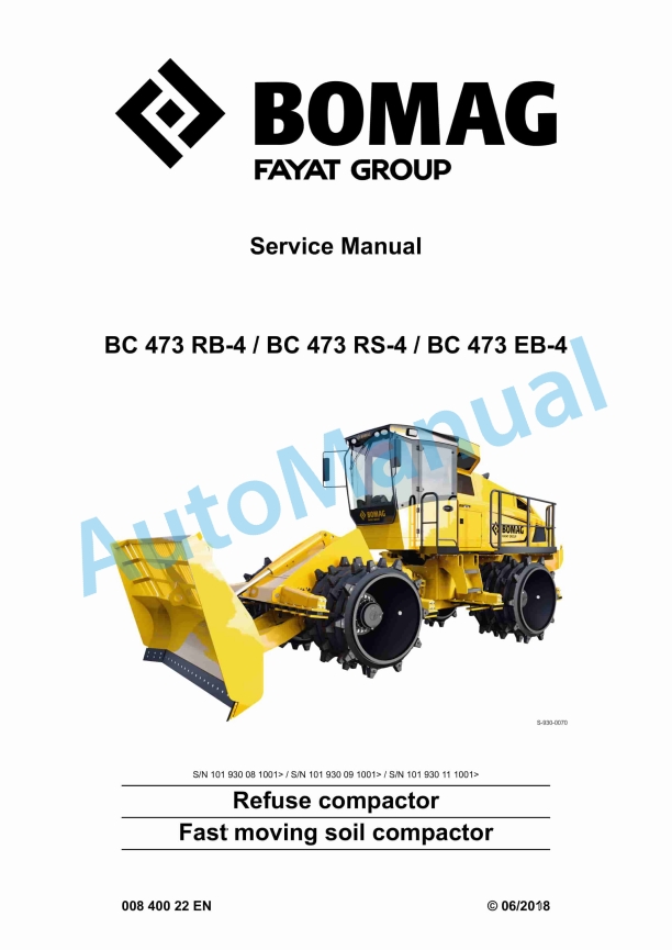 Bomag BC 473 RB-4, BC 473 RS-4, BC 473 EB-4 Refuse Compactor Service Manual 00840022