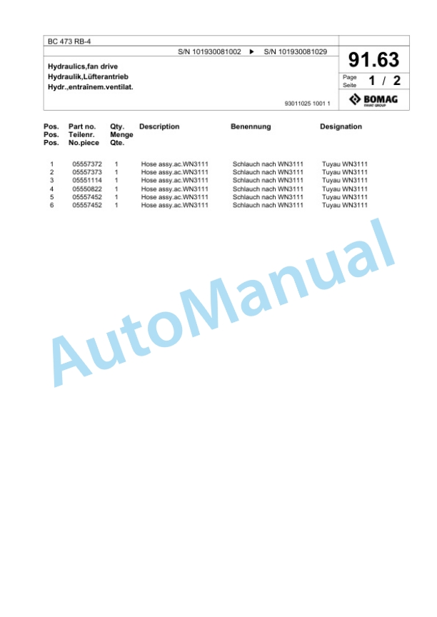 Bomag BC 473 RB-4 Sanitary Landfill Compactor Spare Parts Catalogue 00824525-3
