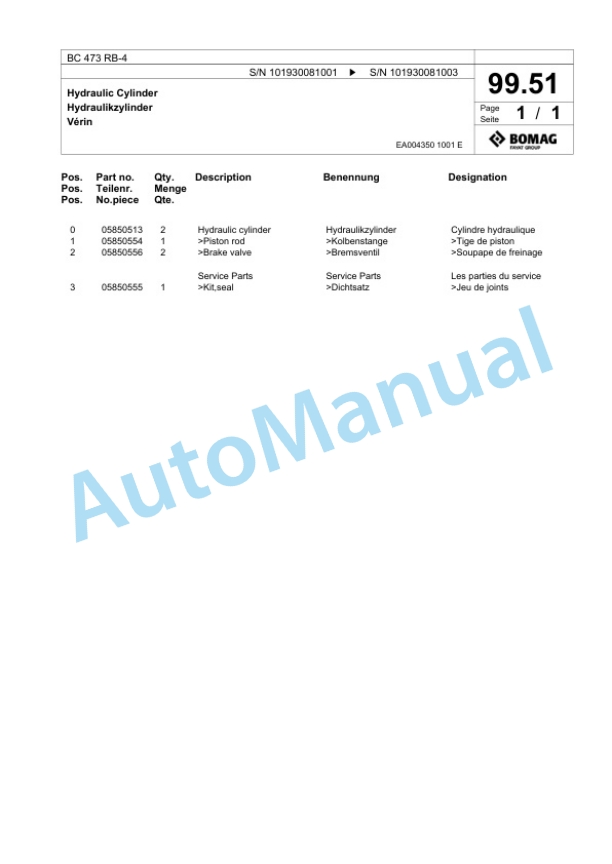Bomag BC 473 RB-4 Sanitary Landfill Compactor Spare Parts Catalogue 00824525-5