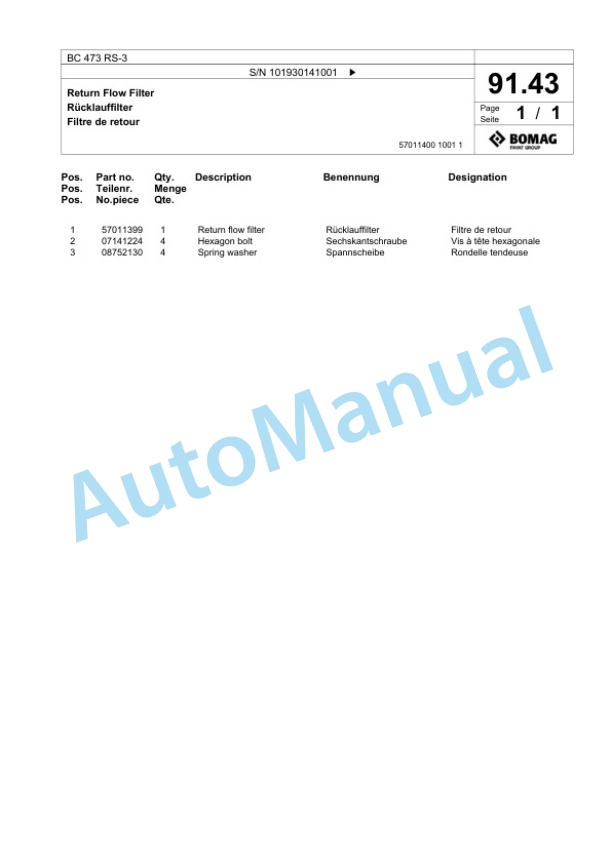 Bomag BC 473 RS-3 Sanitary Landfill Compactor Spare Parts Catalogue 00825135-3