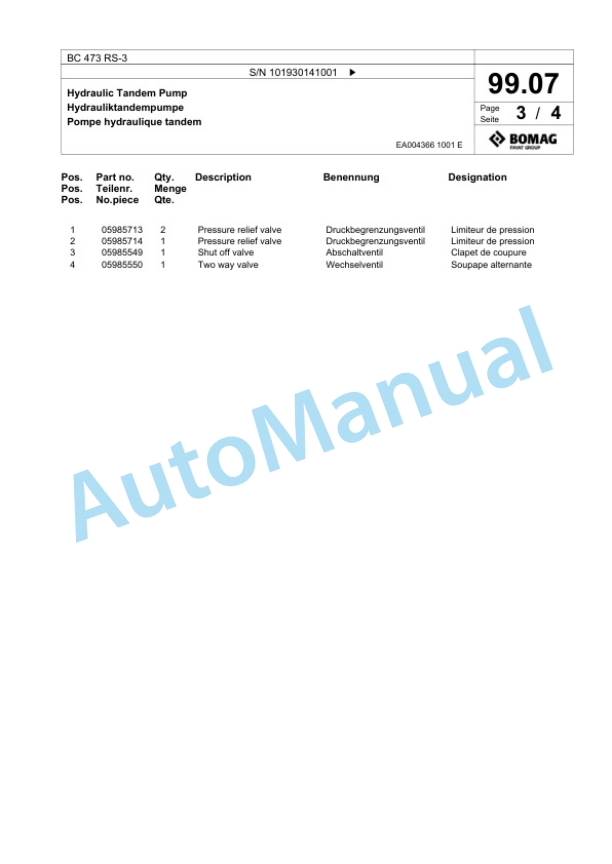 Bomag BC 473 RS-3 Sanitary Landfill Compactor Spare Parts Catalogue 00825135-4