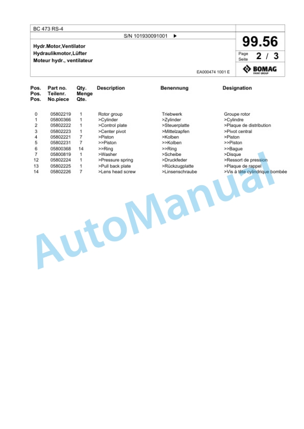Bomag BC 473 RS-4 Sanitary Landfill Compactor Spare Parts Catalogue 00824527-5