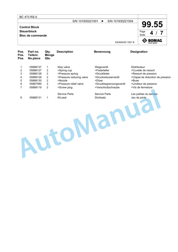 Bomag BC 473 RS-5 Sanitary Landfill Compactor Spare Parts Catalogue 00825759-5