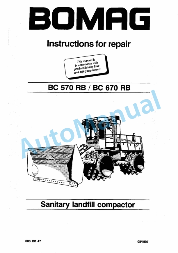 Bomag BC 570 RB, BC 670 RB Sanitary Landfill Compactor Repair Instructions 00819147