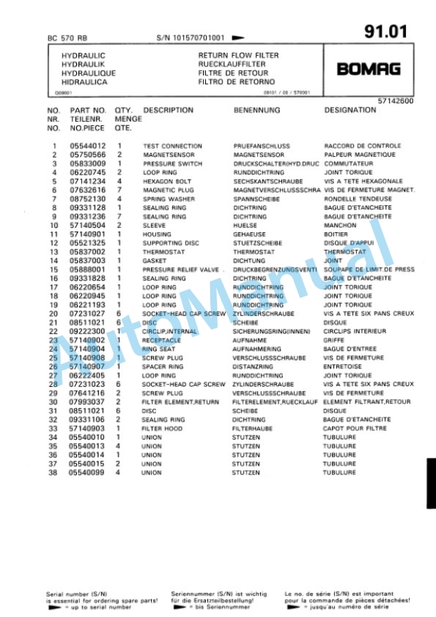 Bomag BC 570 RB Sanitary Landfill Compactor Spare Parts Catalogue 00816006-2