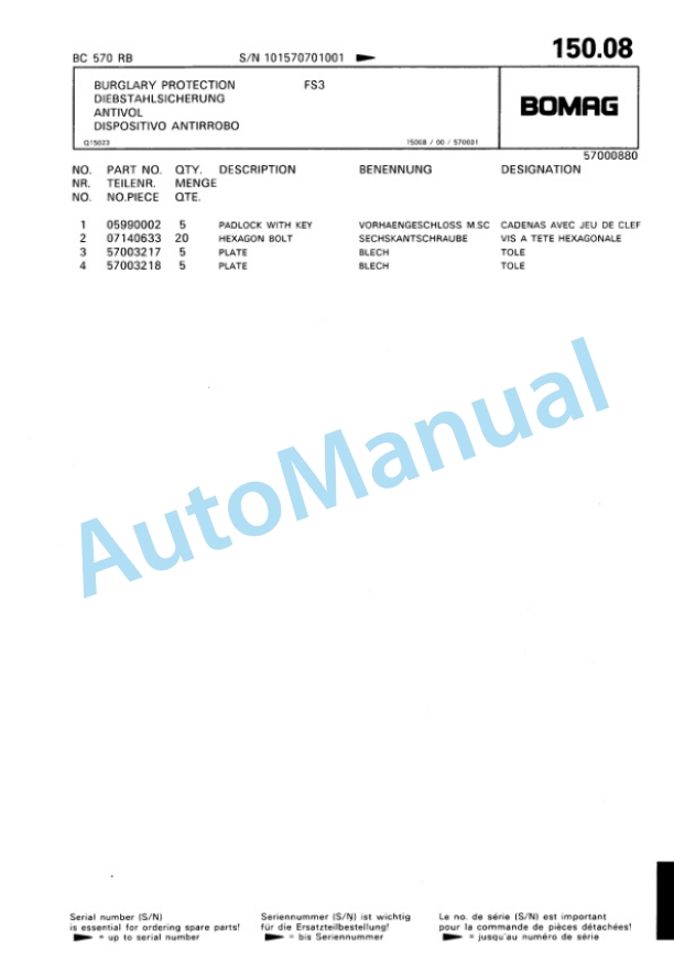 Bomag BC 570 RB Sanitary Landfill Compactor Spare Parts Catalogue 00816006-4