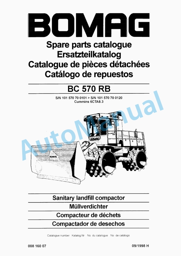 Bomag BC 570 RB Sanitary Landfill Compactor Spare Parts Catalogue 00816007