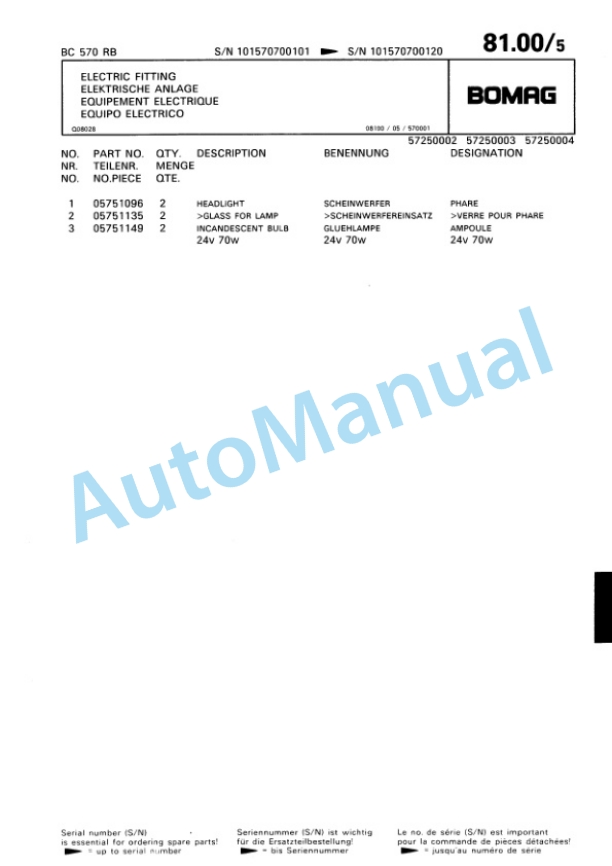 Bomag BC 570 RB Sanitary Landfill Compactor Spare Parts Catalogue 00816007-2