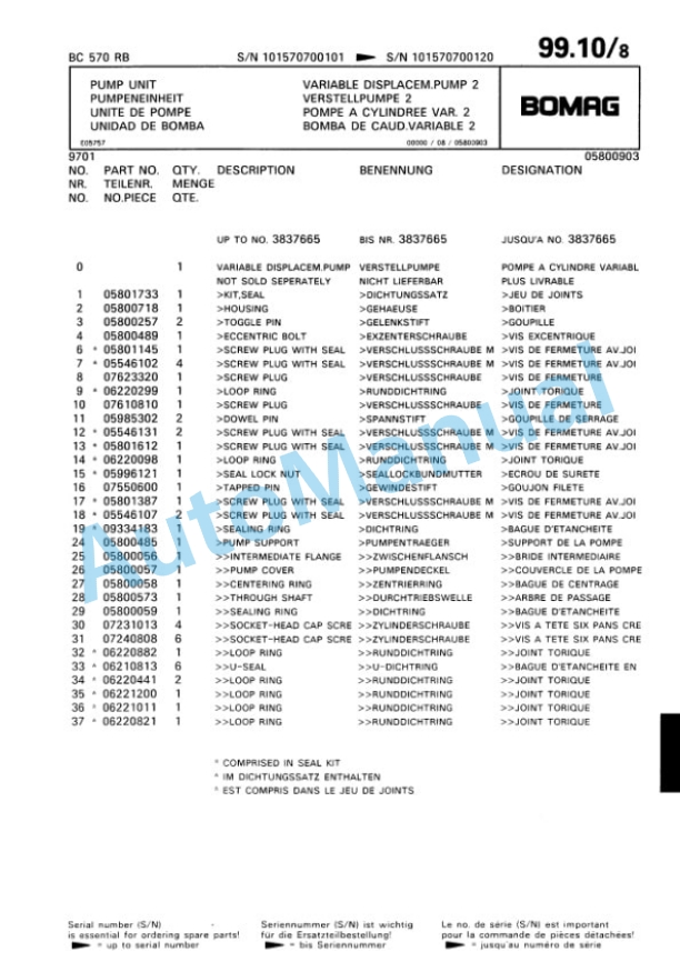 Bomag BC 570 RB Sanitary Landfill Compactor Spare Parts Catalogue 00816007-3