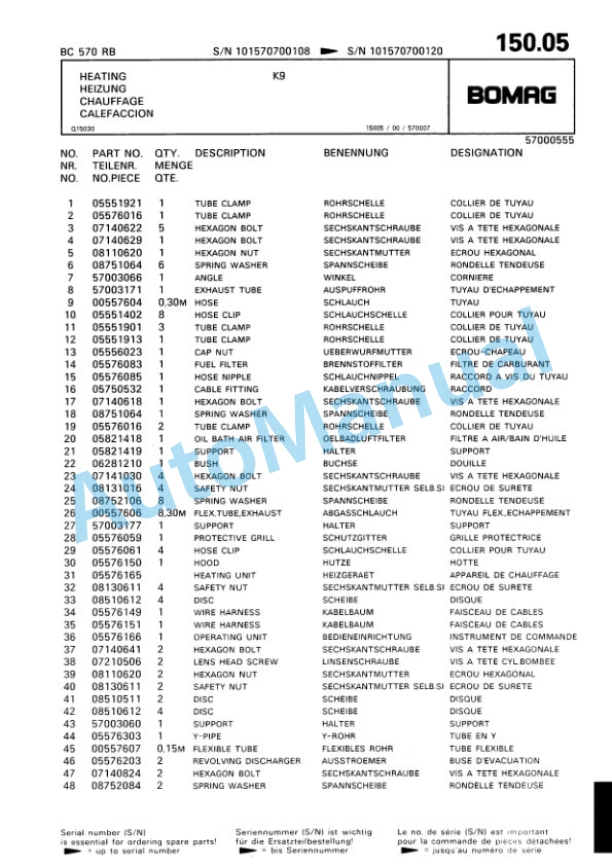Bomag BC 570 RB Sanitary Landfill Compactor Spare Parts Catalogue 00816007-5