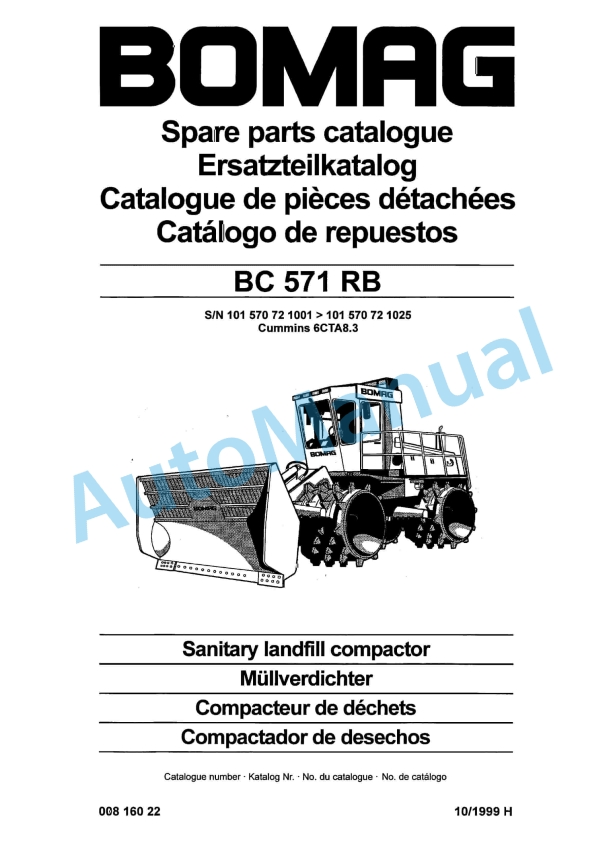 Bomag BC 571 RB Sanitary Landfill Compactor Spare Parts Catalogue 00816022