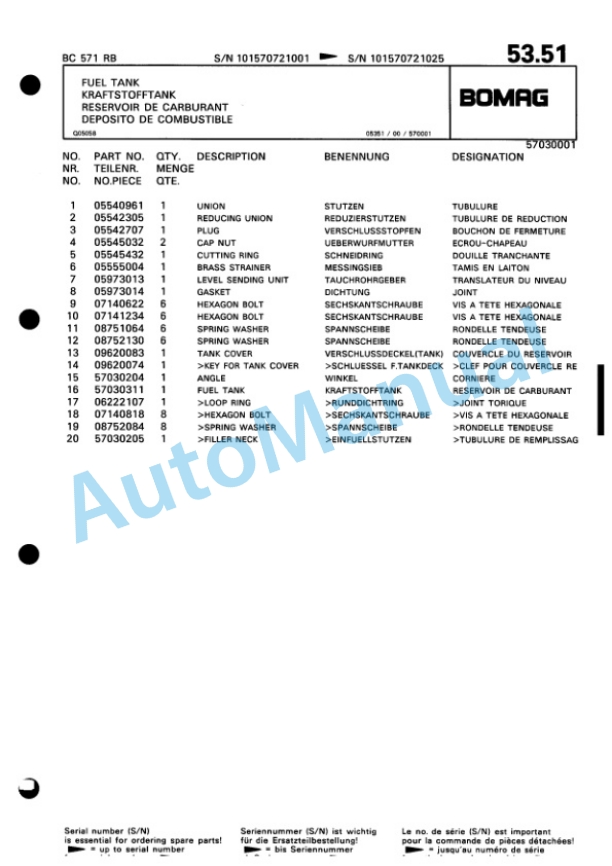 Bomag BC 571 RB Sanitary Landfill Compactor Spare Parts Catalogue 00816022-2