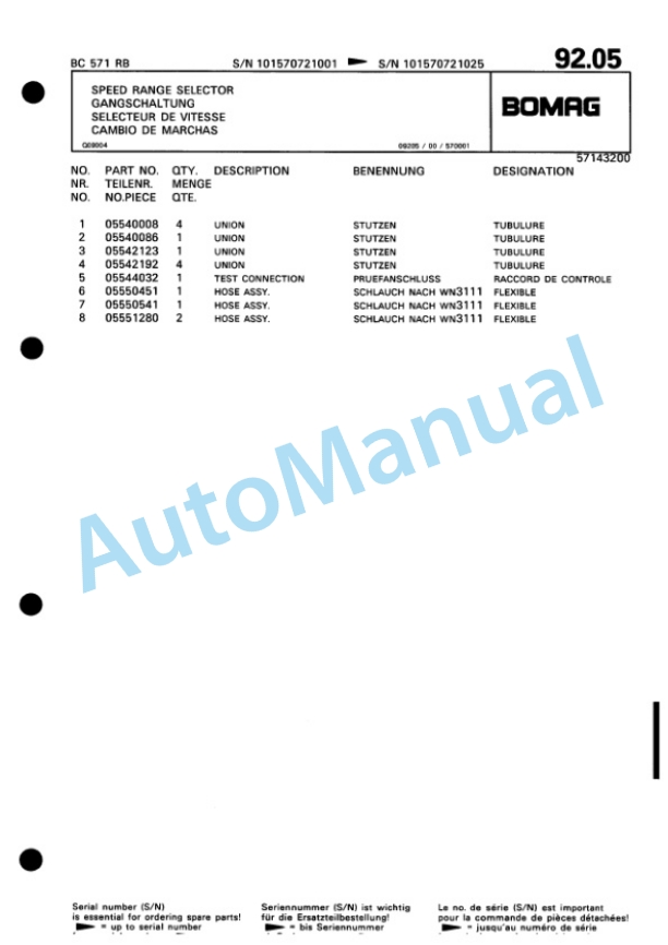 Bomag BC 571 RB Sanitary Landfill Compactor Spare Parts Catalogue 00816022-3