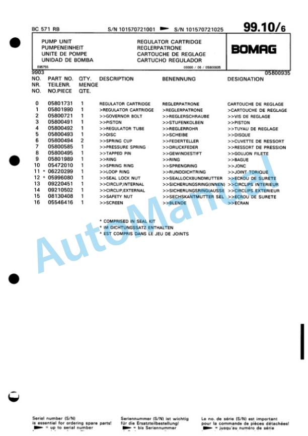 Bomag BC 571 RB Sanitary Landfill Compactor Spare Parts Catalogue 00816022-4
