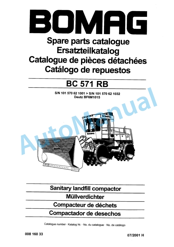 Bomag BC 571 RB Sanitary Landfill Compactor Spare Parts Catalogue 00816033