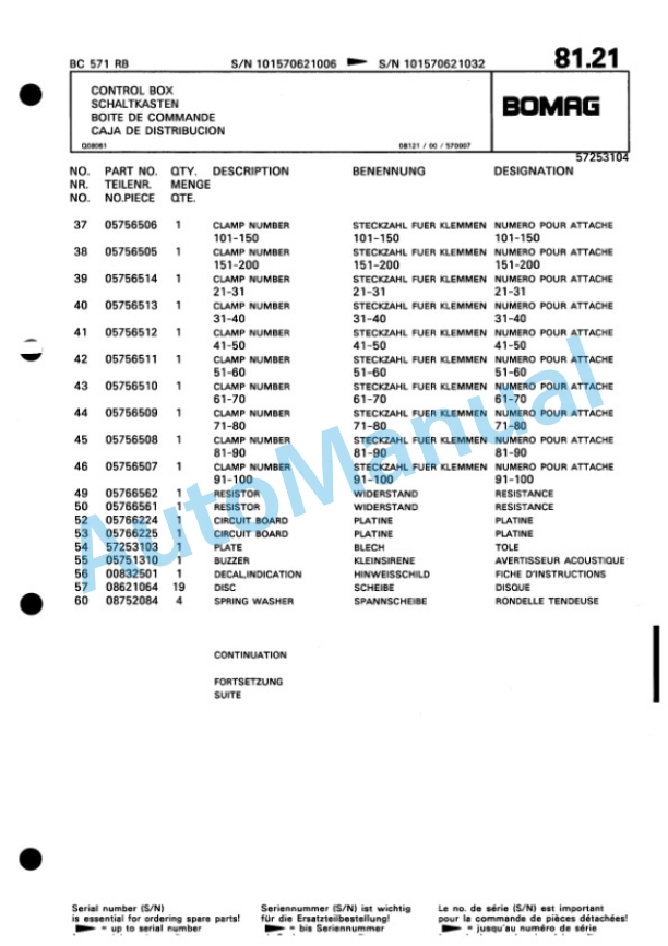 Bomag BC 571 RB Sanitary Landfill Compactor Spare Parts Catalogue 00816033-3