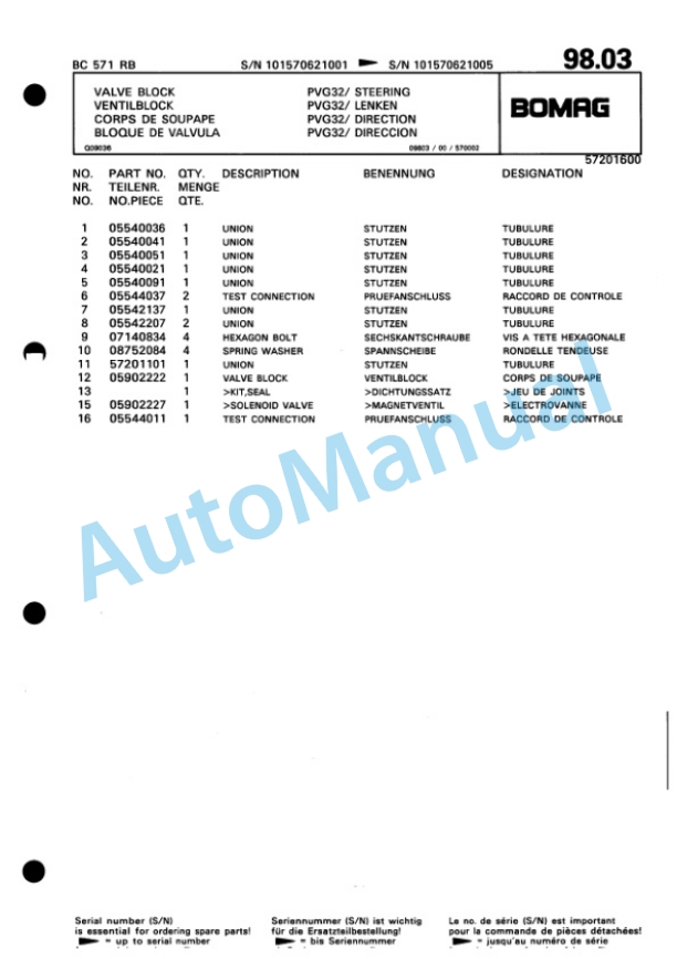 Bomag BC 571 RB Sanitary Landfill Compactor Spare Parts Catalogue 00816033-4