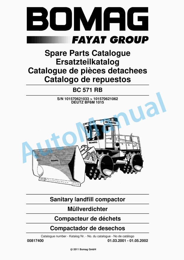 Bomag BC 571 RB Sanitary Landfill Compactor Spare Parts Catalogue 00817400