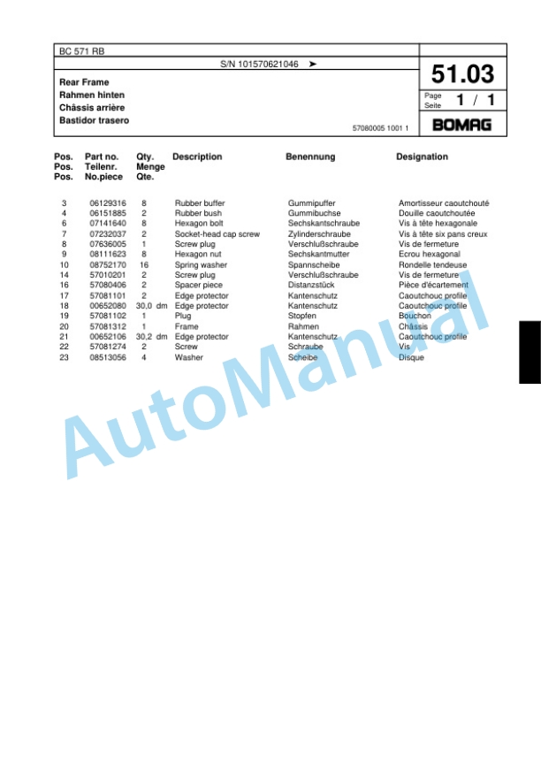 Bomag BC 571 RB Sanitary Landfill Compactor Spare Parts Catalogue 00817400-2