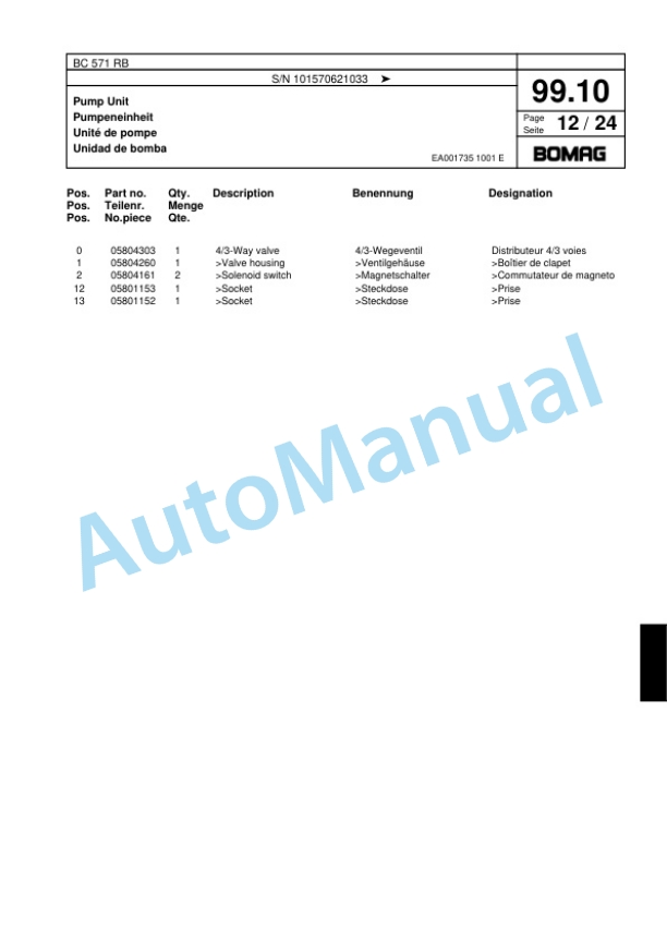 Bomag BC 571 RB Sanitary Landfill Compactor Spare Parts Catalogue 00817400-5