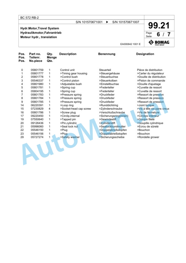 Bomag BC 572 RB-2 Sanitary Landfill Compactor Spare Parts Catalogue 00824257-4
