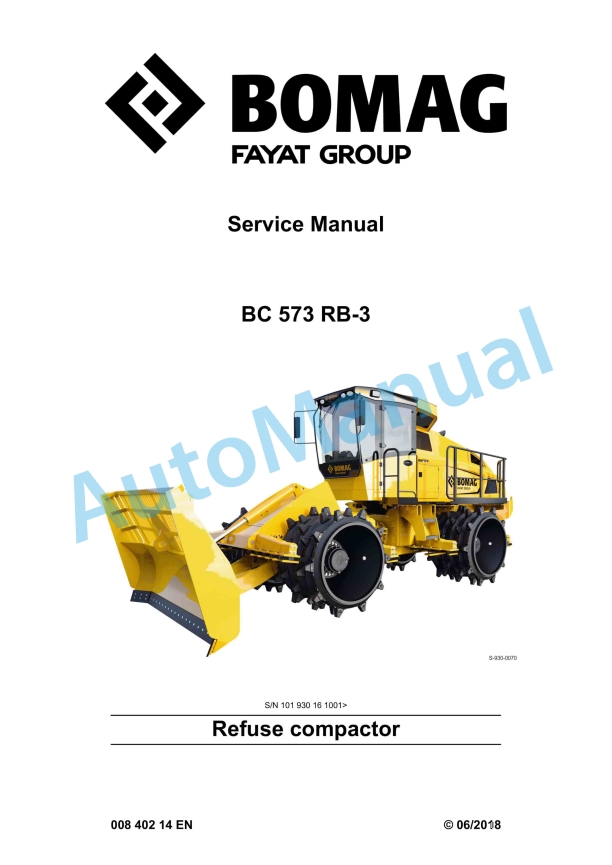 Bomag BC 573 RB-3 Refuse Compactor Service Manual 00840214