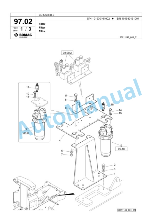 Bomag BC 573 RB-3 Sanitary Landfill Compactor Spare Parts Catalogue 00825139-3