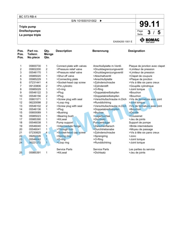 Bomag BC 573 RB-4 Sanitary Landfill Compactor Spare Parts Catalogue 00824747-4