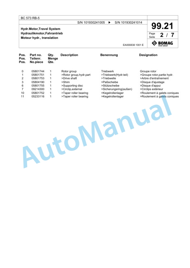 Bomag BC 573 RB-5 Sanitary Landfill Compactor Spare Parts Catalogue 00825299-4