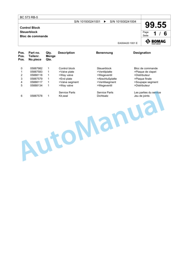 Bomag BC 573 RB-5 Sanitary Landfill Compactor Spare Parts Catalogue 00825299-5