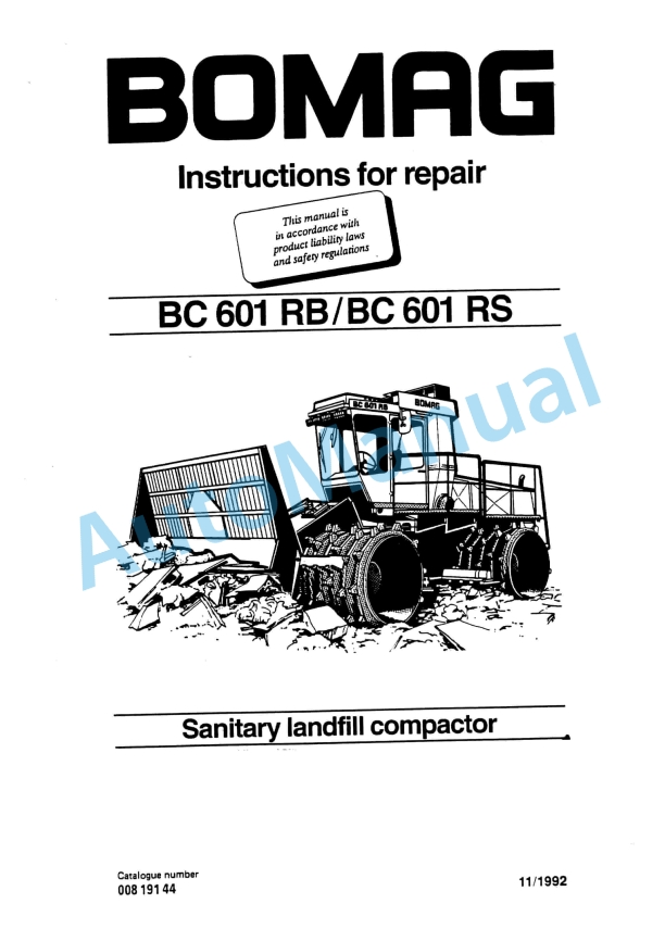 Bomag BC 601 RB, BC 601 RS Sanitary Landfill Compactor Repair Instructions 00819144