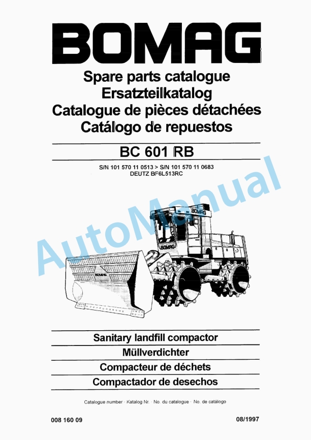 Bomag BC 601 RB Sanitary Landfill Compactor Spare Parts Catalogue 00816009