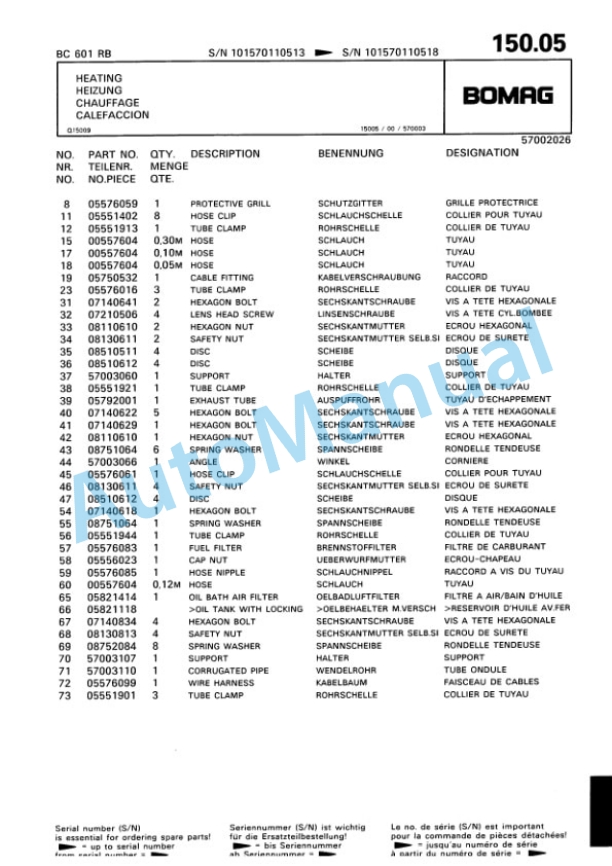 Bomag BC 601 RB Sanitary Landfill Compactor Spare Parts Catalogue 00816009-5