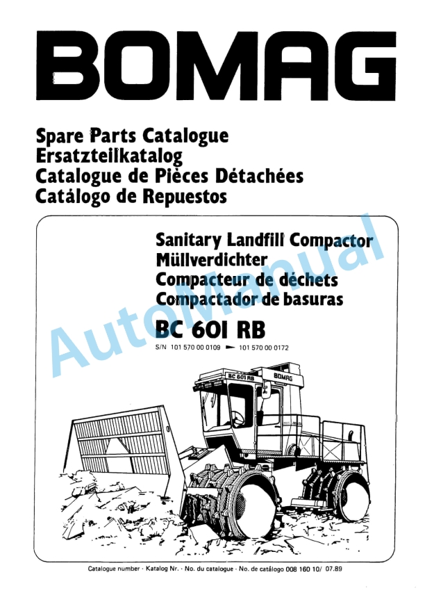 Bomag BC 601 RB Sanitary Landfill Compactor Spare Parts Catalogue 00816010