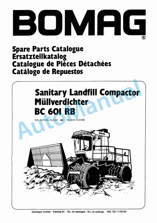 Bomag BC 601 RB Sanitary Landfill Compactor Spare Parts Catalogue 00816011