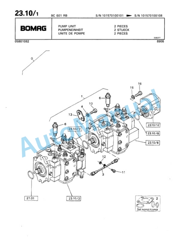 Bomag BC 601 RB Sanitary Landfill Compactor Spare Parts Catalogue 00816011-2